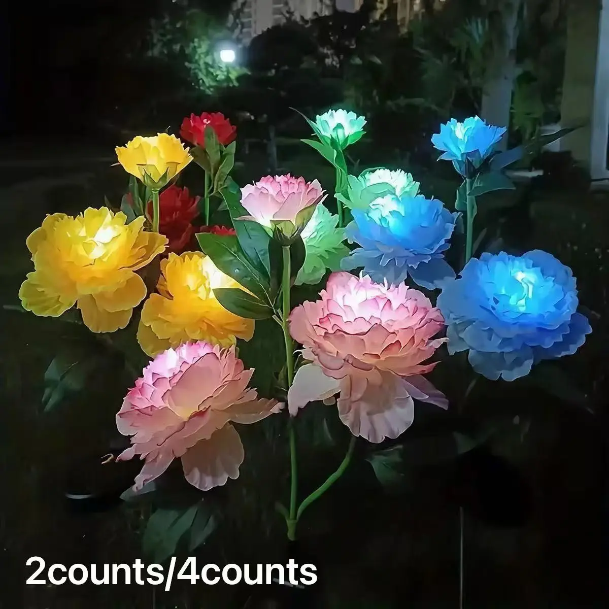 Solar-Powered Peony Flower LED Pathway Lights, Energy-Saving Fake Flowers with Light Sensor, Outdoor Lawn Garden Decorations, Solar Decorative Lights, Solar Landscape Lights