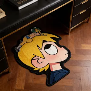 Creative Cartoon Character Fluffy Area Rug, Fashion Street Style Mat, Golden Boy Pattern, Soft Comfortable Plush Foot Pad, Suitable for Living Room Bedroom