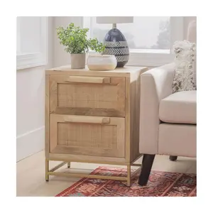 Linon Home 18"W Natural Rattan  2-Drawer Cabinet  Side Table