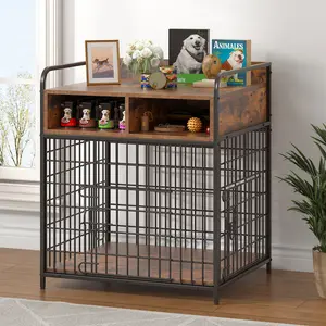 Puppy Dog Kennel Indoor, Small Furniture Dog Crate, Wood Dog Cage Table with Drawers Storage, Heavy Duty Dog Crate, Jaula para Perros, Sturdy Metal, 26.4" L×19.5" W×19.5" H, Rustic Brown