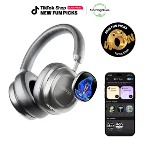 MorningBlues X1 Headphones Bluetooth Noise Cancelling Headset with Dynamic OLED Displays NFC Social Sharing Detachable Magnetic Charging Wearable Audio Electronic Earbud Clip Ear Pads fathersdaygift