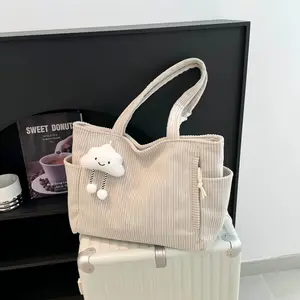 Large Corduroy Structured Oversized Vintage Shoulder Tote Bag with Top Handle for Work & Everyday Use Classic Design for Easy Portability