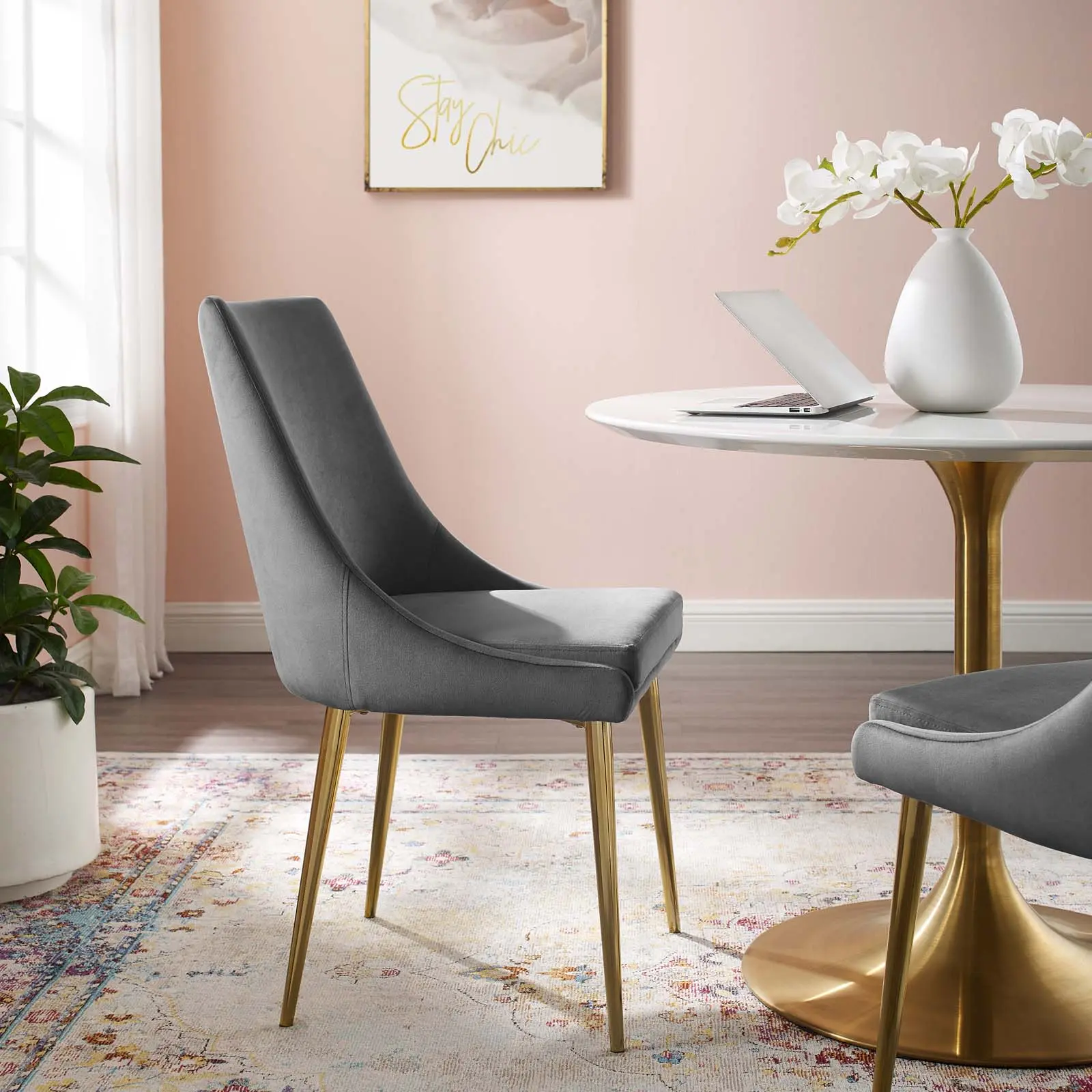 Modway Viscount Modern Performance Velvet Accent Dining Chair, Gray Indoor Furniture