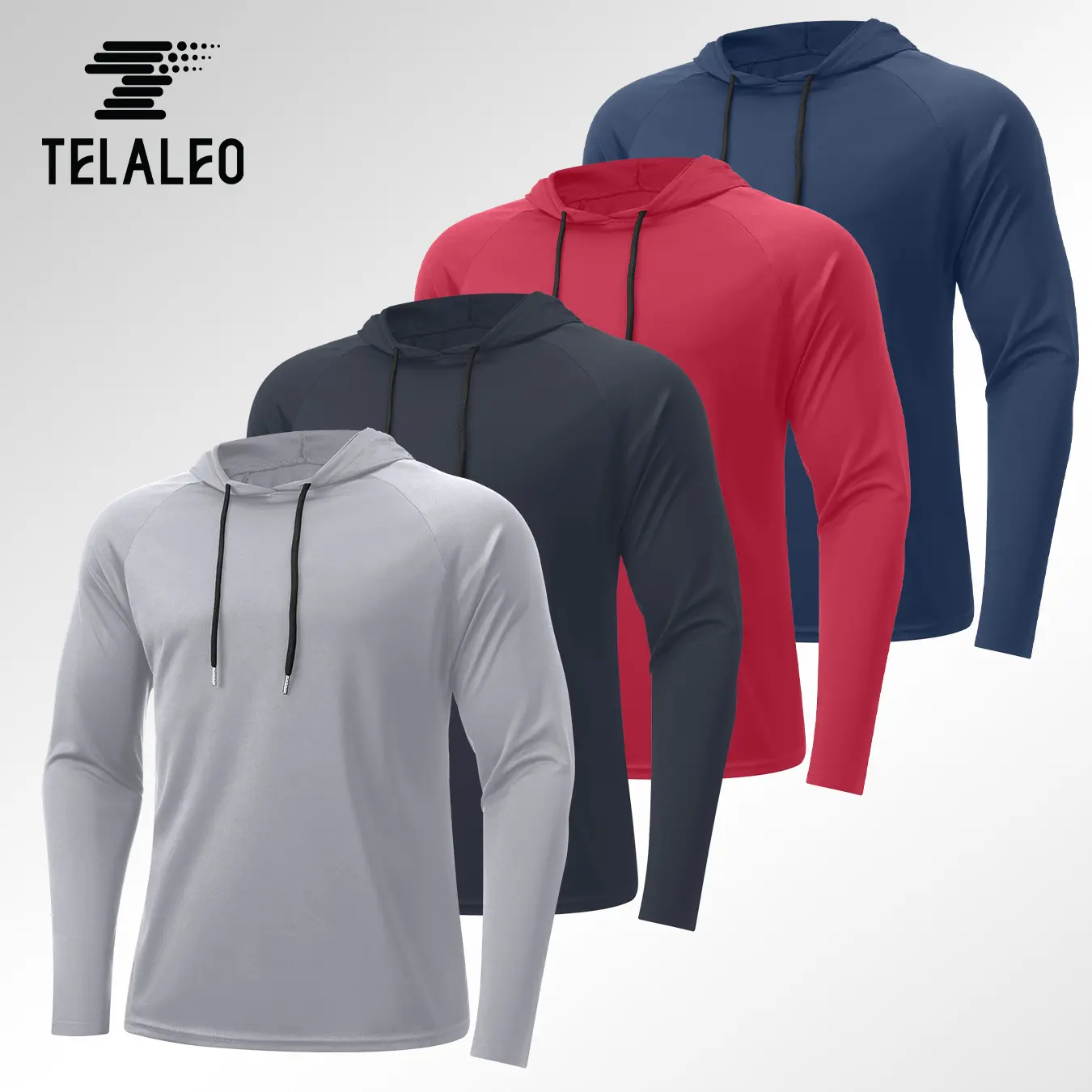 TELALEO 4 value packs Men'S Sports Top Hooded Drawstring Long Sleeved T-shirt, Suitable For Fitness, Exercise, And Outdoor Travel outdoorfun