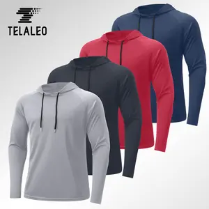 TELALEO 4 value packs Men'S Sports Top Hooded Drawstring Long Sleeved T-shirt, Suitable For Fitness, Exercise, And Outdoor Travel
