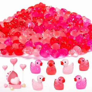 200pcs Mini Glow-In-The-Dark Duck Ornaments, Valentine's Day Resin Ducks, Cute Cartoon Decorations, Home Wedding Garden Decoration