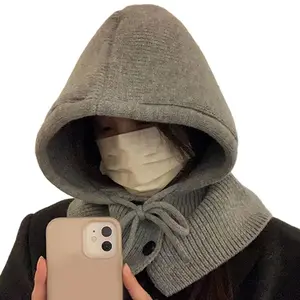 Windproof Cap Soft Drawstring Balaclava  Beanie Fitted Scarf Hat Unisex Winter Warmth Face Covering for Snowboarding Running Cycling Trendy Cold Weather Accessory
