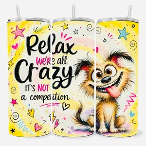 Relax Crazy 20 oz Tumbler - BPA Free, Stainless Steel, Leak Proof, Clear Lid, Includes Straw