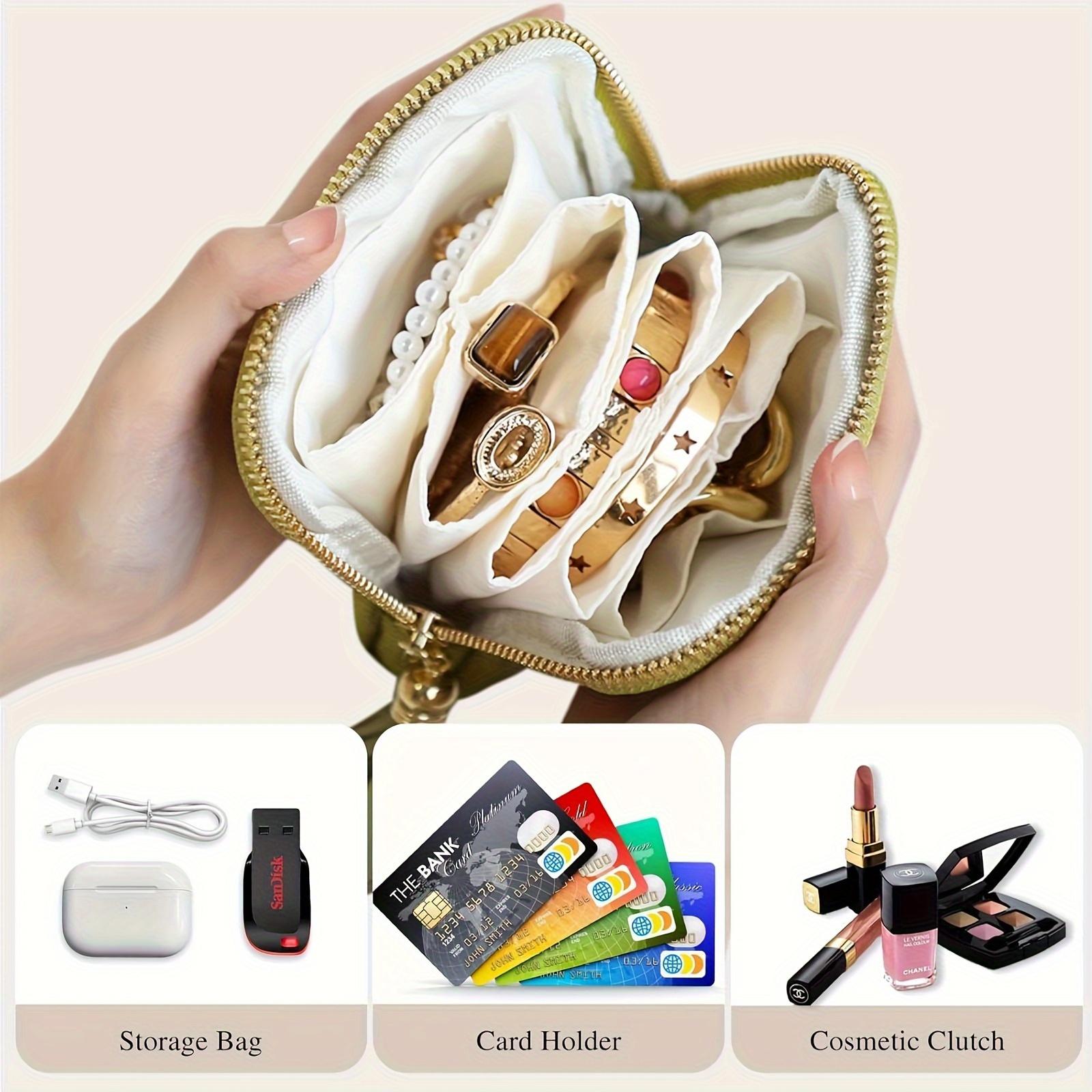BOOVO Jewelry Zippered Pocket Case Travel Jewelry Bag Portable Organizer with Satin 5 Divided Compartments, Tassel Zipper, Modern Dustproof Durable Home Organizer, Ideal Gift for Her, Jewelry Boxes,dorm room inspo,college dorm essentials,dorm haul