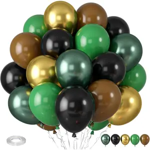 Green and Brown Balloons, Dark Emerald Green Balloon Camouflage Green Black Brown Balloons, Metallic Green Gold Balloon for Camping Game Jungle Theme Camo Birthday Shower Army Party Decorations