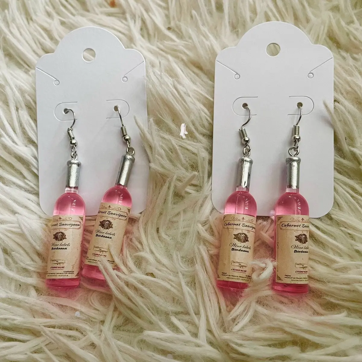 Wine bottle pink hook earrings gift