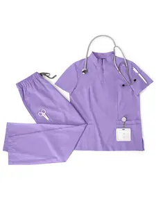 Health Check Scrub Uniform Solid Color Casual Pet Grooming Workwear Set Nutritionist Workwear Short Sleeved Laboratory Workwear Clothes
