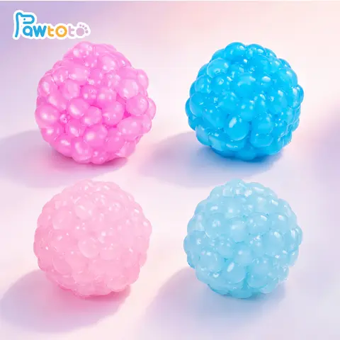 Pawtoto Grape Bead Decompression Squeeze Ball - Handcrafted Medium-Soft TPR Kawaii Sensory Toy, Quiet Portable Easy-Care Stress Relief Squishy for Work/Study, Squishy Stress Ball for Adults (12+ Years, Deflate Before Use)