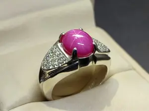 Natural 6 Carat Red Ruby Star Sterling Silver 925 Handmade Women Elegant Ring