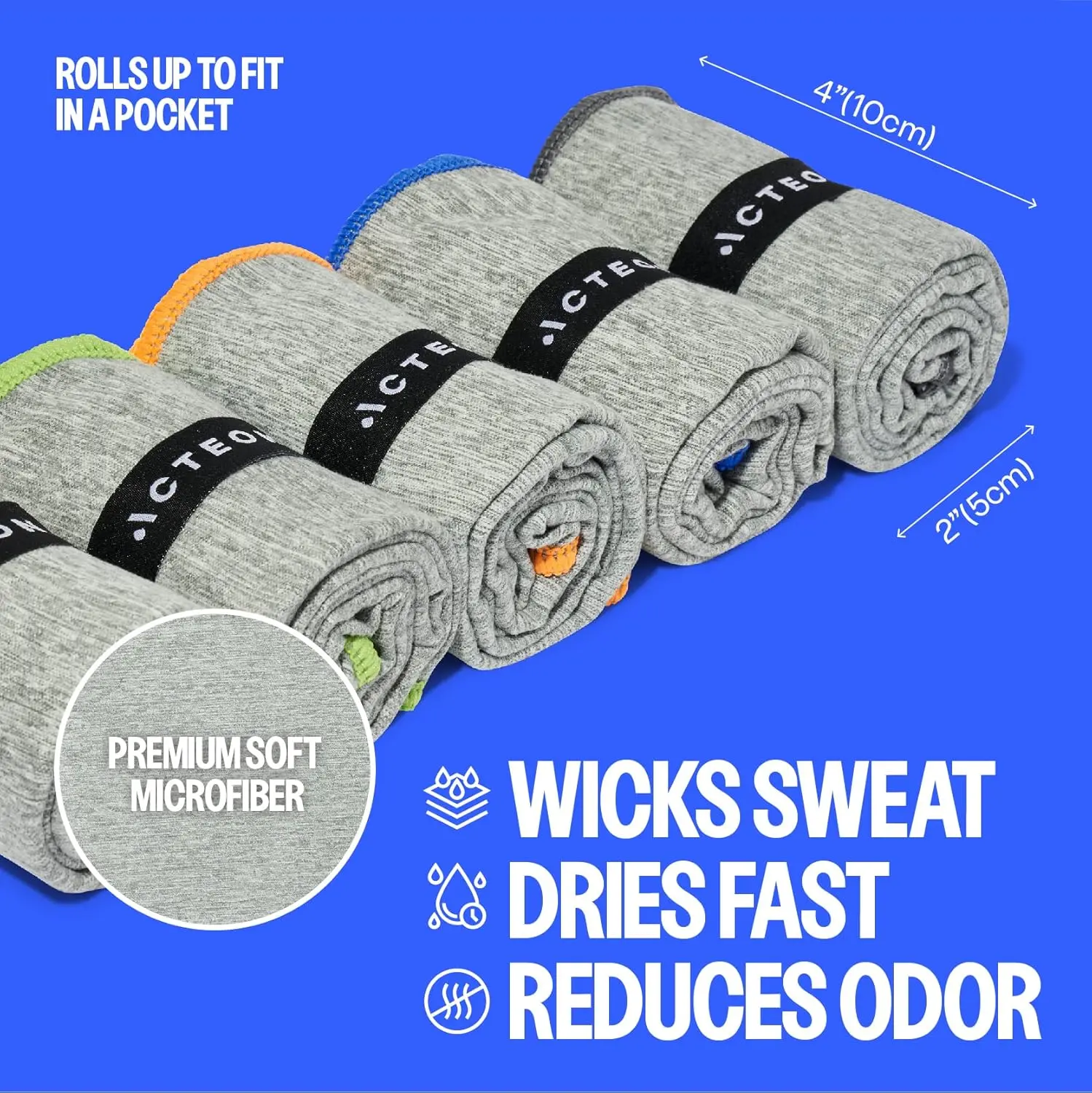 ACTEON Microfiber Gym Towels – 5-Pack Ultralight Odor-Free, Quick-Dry, Compact Workout Towels for Travel & Fitness Sport Microfiber Travel Towel Set Quick-Dry Towel for Gym and Beach Sweat Absorbing Towel Quick-Drying Sports Towel