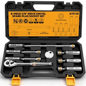 ELEAD 8-Piece 3/8" Drive Magnetic Swivel Spark Plug Socket Set, 5/8", 9/16", 14mm, 16mm, Include Ratchet Handle & Spark Plug Gapper, 6 & 12 Point CR-V Spark Plug Removal Tool