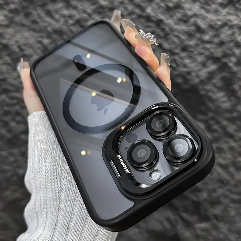 MagSafe Shockproof Hard Acrylic Phone Case with Transparent Back Cover, Camera Lens Protector & Holder for iPhone 16 Pro Max, 15, 14, 13, 12 Pro Max, 11 - Magnetic Phone Protection Accessory for iPhone Users