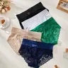 Lace Design Women's Briefs, 3/5/6 Pcs Set, Breathable Soft Seamless High Waist, Fitted Sheer Style, All-Season Daily Wear, Fitted Seamless Panties, High Waisted Panty