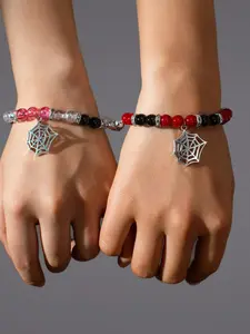 Couple Bracelets Set Spider Pendant Gothic Style Beaded Bracelets Valentine's Day Halloween Gift for Him Her
