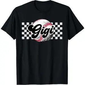 100% Cotton Baseball Gigi T-Ball Gigi Retro Checkered Vintage Family T-Shirt