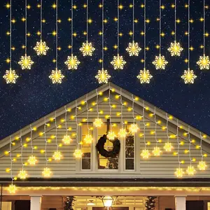 150 LED Christmas Icicle Lights with Snowflakes, Hanging Snowflake Light with 8 Modes, Connectable Warm White Icicle Lights for Outside, Roof, Window, Holiday Party Decor