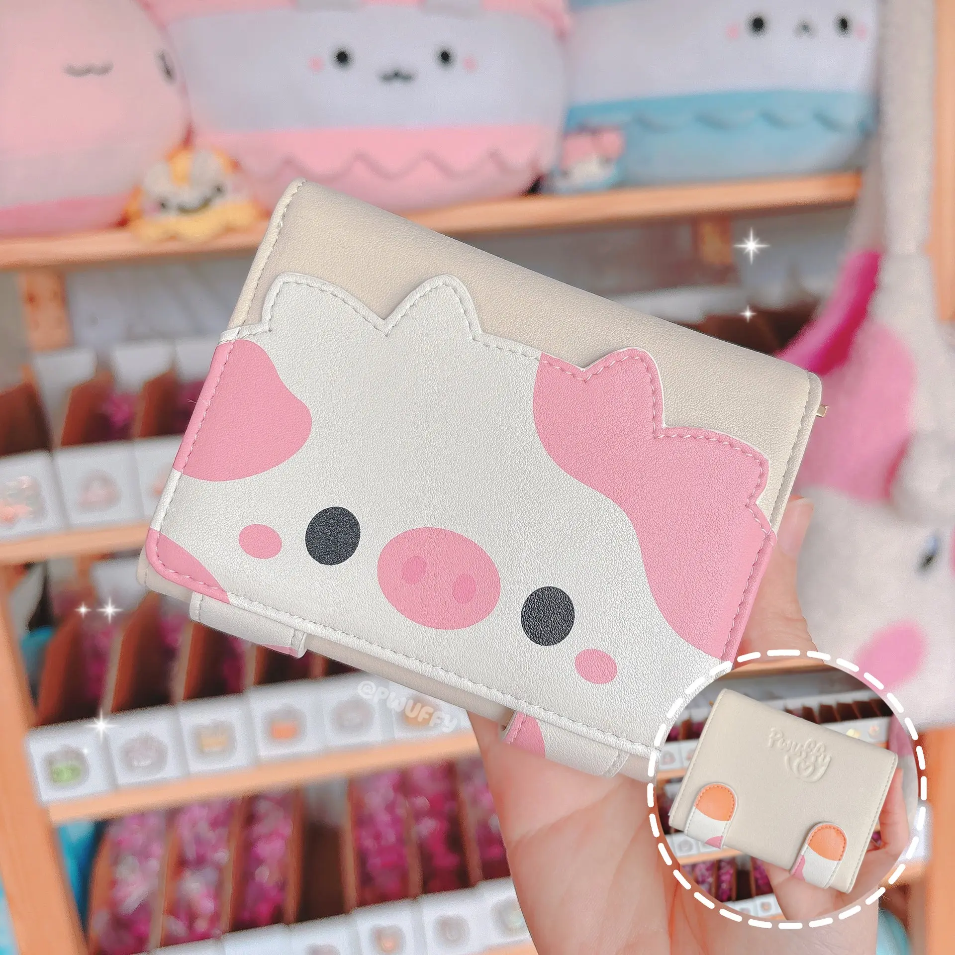 Pwuffy Connie the Strawberry Cow Wallet - Cute Design, 9 x 12 cm Folded, 27 x 12 Unfolded, Part of Pwallet Collection