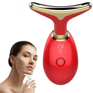 Neck Face Massager Face Sculpting Tool 3 Colour Modes and Vibration for Facial Massager for Double Chin - Red