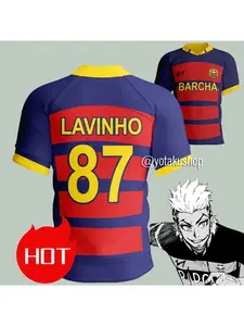 Fashion Influencer T-shirt, Blue, Lock FC Bača Rabbit, Ighalo 19, Laviño 87, Anime Cosplay Men's Round Neck Short-Sleeve Sports Shirt
