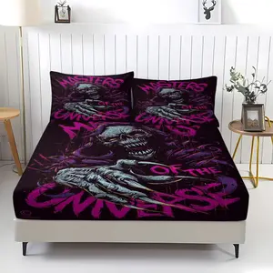Dark Skull Pattern Bed Skirt Set, Includes 1 Sheet and 2 Pillowcases, Anti-Slip Dust Cover for Bedroom and Guest Room, Perfect for Self-Use or Gift