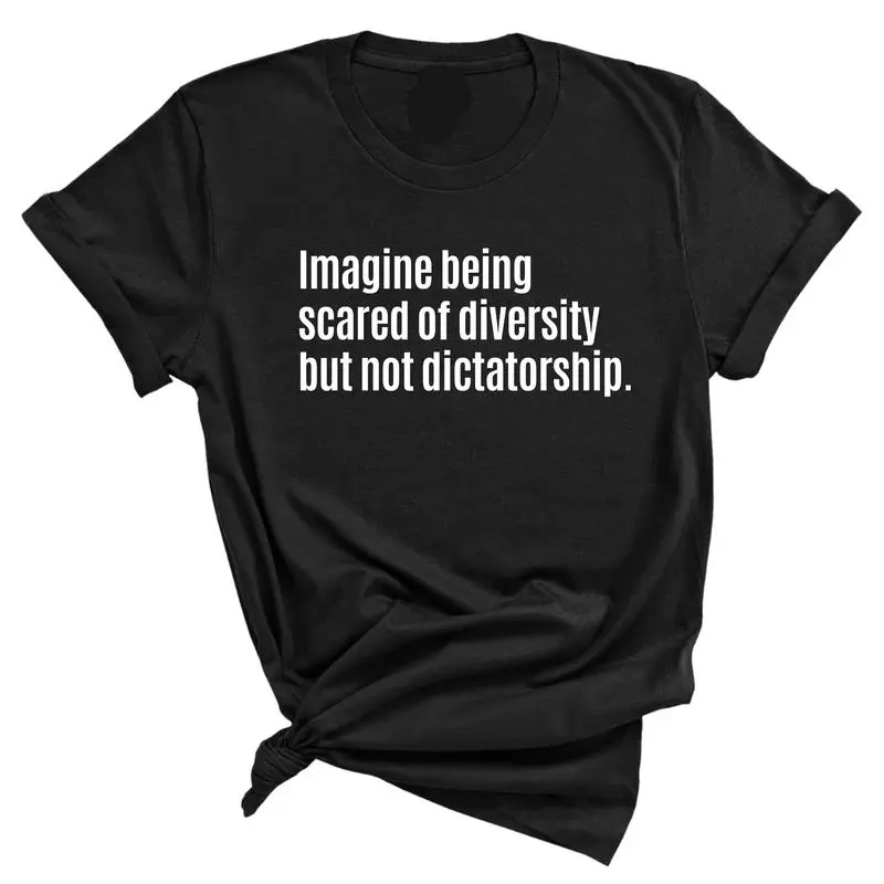 Men's Cotton Short-Sleeve Round Neck T-Shirt - Light Fitted Graphic Menswear Top with "COD Imagine Being Scared Of Diversity But Not Dictatorship", Tropical Casual Streetwear Fabric