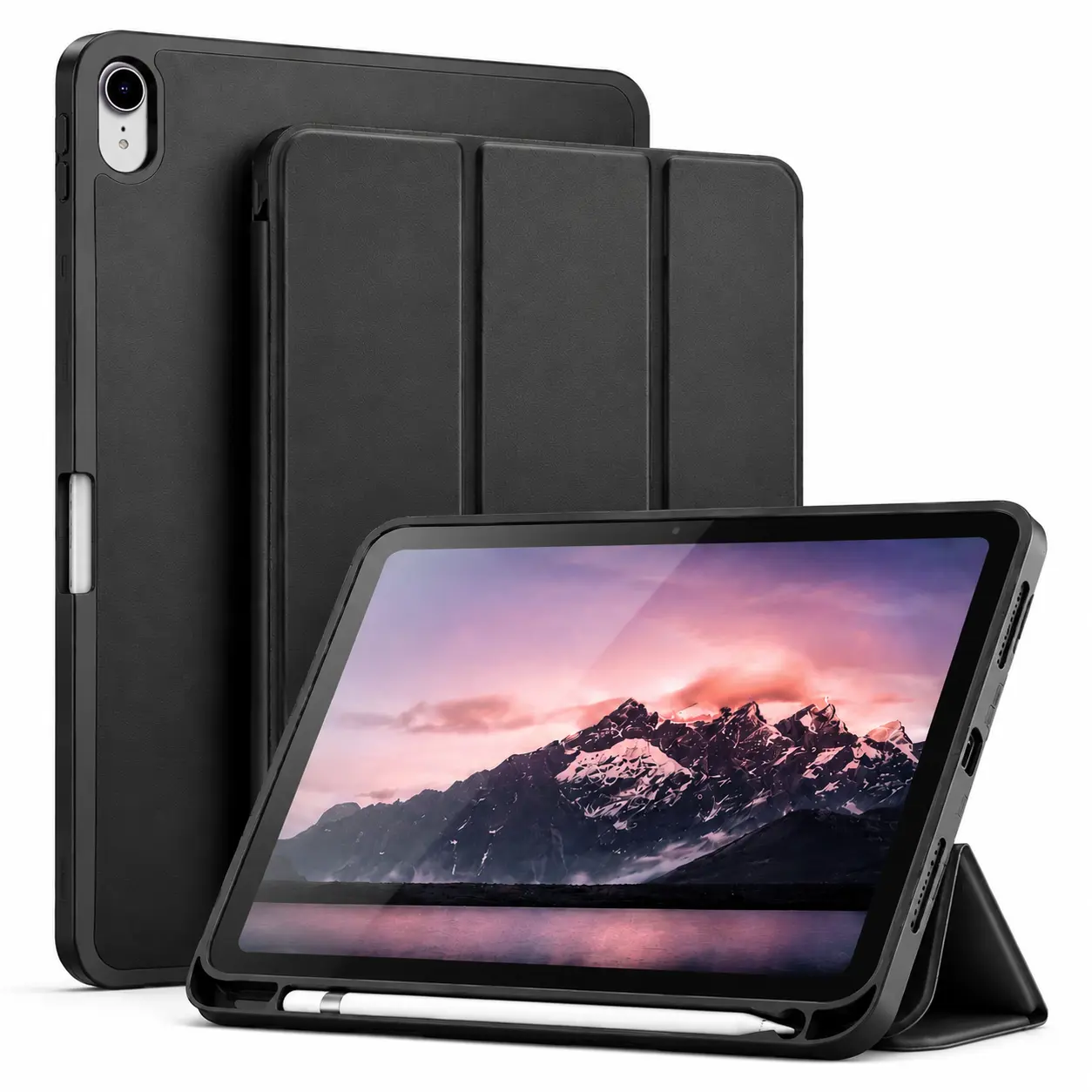 Slim TPU+PU Trifold Stand Tablet Case for iPad 10th Gen 10.9'' & iPad 11th Gen 11'' (A3354/A3355), Built-in Pencil Holder, Auto Wake/Sleep, Shockproof Protection, Black