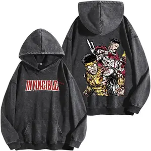 Invincible Omni Man Vs Mark Grayson Brutal Fight Game | Vintage Washed Graphic Washed Hoodie| Oversized Heavyweight Game Shirt | Large Back Graphic Streetwear