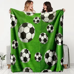 Sports Style Football Theme Blanket, Flannel Throw Blanket, Polyester Fabric, Perfect for Sofa Relaxation, Ideal Gift for Soccer Fans, Throw Blankets