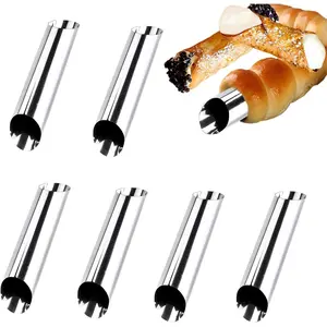 6 Pack 5 inch Large Stainless Steel Non-stick Cannoli Forms Cream Horn Danish Pastry Molds for Croissant Shell Cream Roll