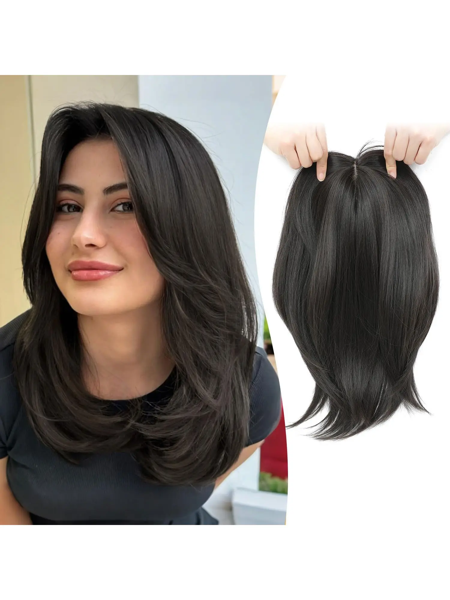 Synthetic Hair Topper 18 Inch for Thinning Hair with Clips Ms Taj 18inch Dark Golden Brown Hair Topper for Thinning  main image 4