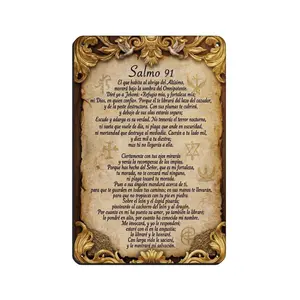 Spanish Psalm 91 Metal Tin Sign, 8x12 Inch Vintage Bible Verse Wall Decor, Salmo 91 Religious Aluminum Plaque with Printed Ornate Frame Effect, Inspirational Scripture Art for Home Prayer Room  lover style bless jesus christian gift ideal home decor