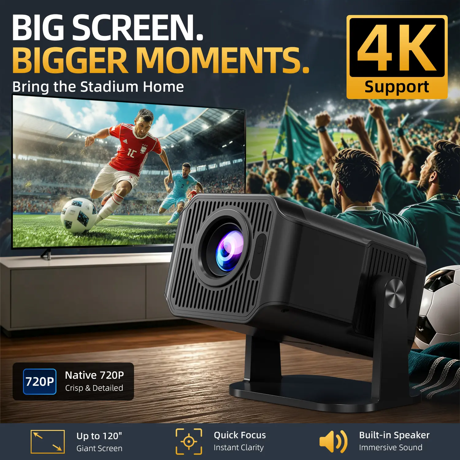 HA108 Smart Projector, Android 13.0, Native 720P, 4K Decoding, 150ANSI Mini Home Projector with Dual‑Band WiFi & BT5.0, Manual Focus, 4‑Point Keystone Correction, Voice Remote, 60‑120 Inch Display for Home Cinema, Bedroom & Outdoor Movie