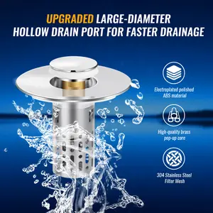 Bathroom Sink Drain Strainer, Pop Up Sink Drain Filter with Stainless Steel Filter Basket Hair Catcher, Bathroom Sink Drain Stopper