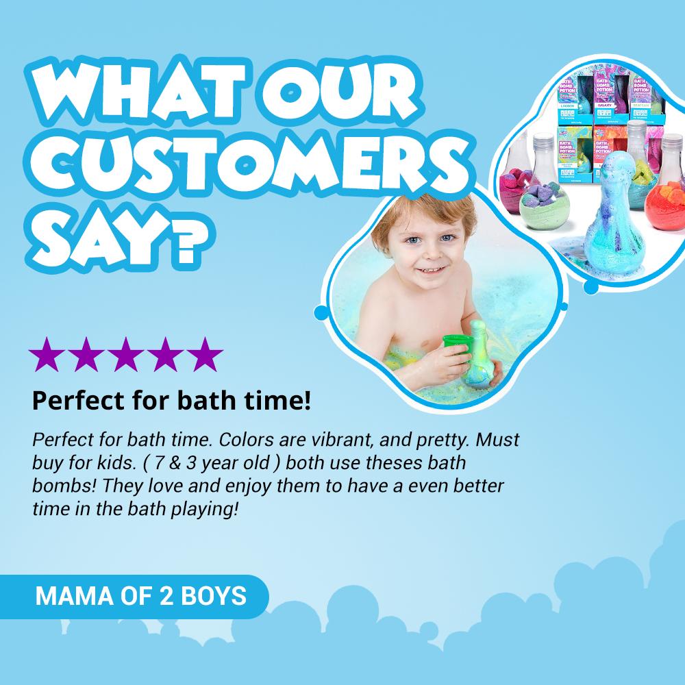 Kids Bath Bomb Potion – 6-Pack Fizzing, Foaming & Bubbling Bath Bombs for Toddlers & Kids – Colorful, Erupting Bath Toy Set for Interactive Tub Time Fun – Non-Toxic, Kid-Safe Ingredients – Sensory Play & STEM-Inspired Bath Experience