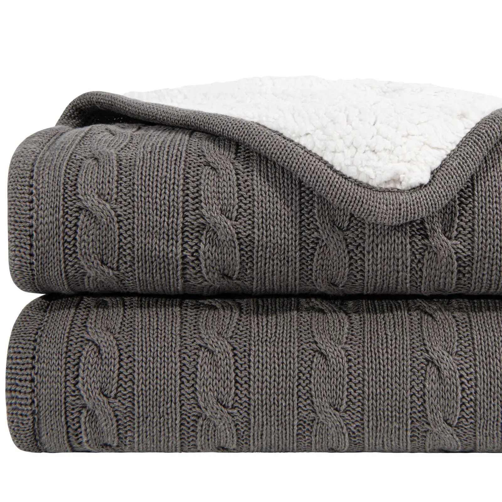 NTBAY Cable Knitted Sherpa Blanket - Soft Comfy, Fleece Cozy, Comfy and Cozy Throw for Bed, Soft Comfy Blanket