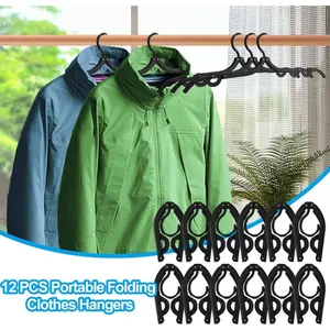 12 Pack Anti-Slip Plastic Hangers Portable Folding Clothes Hangers Travel Clothes Drying Rack