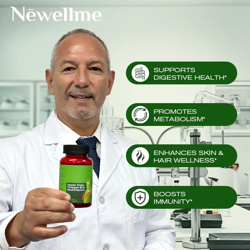 Newellme-Apple cider Vinegar Gummy Energy and Gut Health - Gut Health - supports digestion, detoxification and cleansing - B12 is an edible supplement