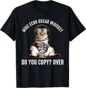 Mike Echo Oscar Whiskey Funny Ham Radio Cat T-Shirt - Samuelmar Shop 68B0CHM8M15M