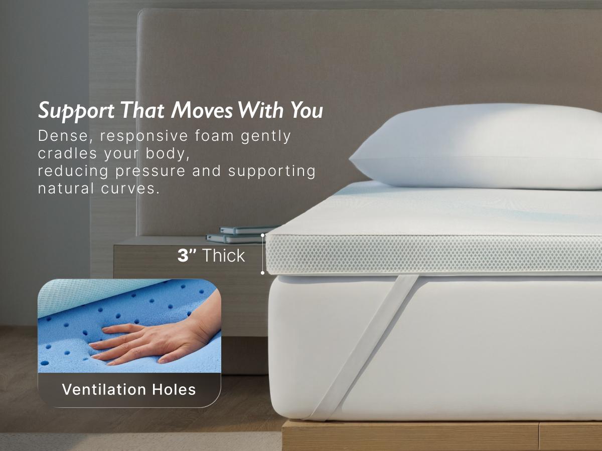 [ Back To School ] Breescape Cooling Mattress Topper - 3 Inch Soft Breathable Foam Mattress, Cooling Mesh Cover, High Density Support, Non-Slip Elastic Straps, 3-Side Zipper Removable & Washable