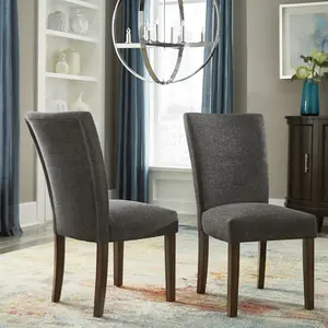 Set of 2, Espresso Finish Black Heathered Weave Parson Chair