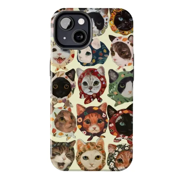 Whimsical Cat Phone Case, Collage Kitten Cover, Kawaii kKtty Tough Case - TPU / Polycarbonate (PC) Dual Layer Shockproof & scratch-resistant Glossy Finish Tough Case for iPhone 11-17 & Samsung Galaxy S21-S26 All series