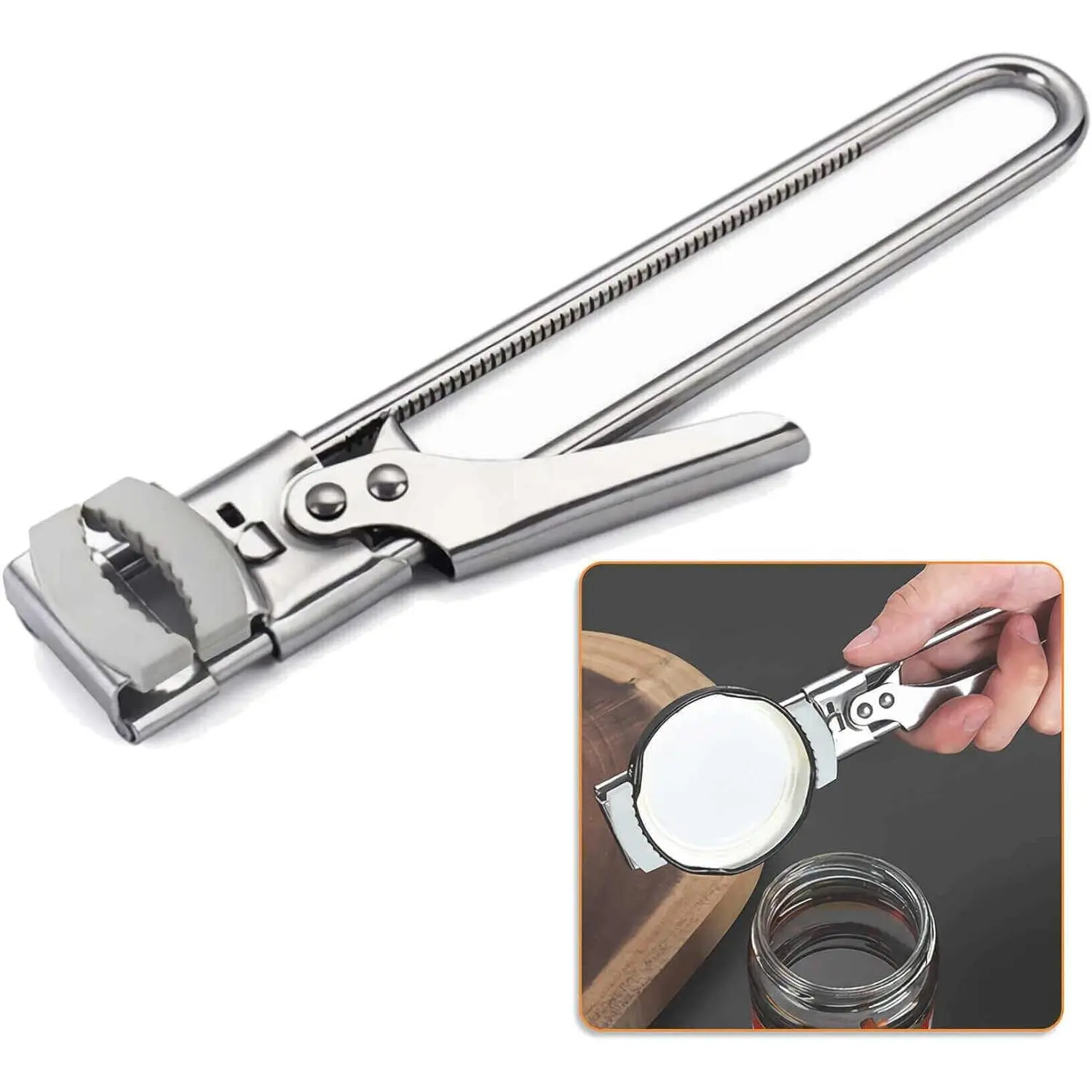 Upgraded Extended Handle Stainless Steel Can Opener - Sturdy Kitchen Gadget with Adjustable Jar-Opening Function, Non-Slip Pad, for Weak Hands & All Size Lids, Can Openers for Seniors, Summer Gift