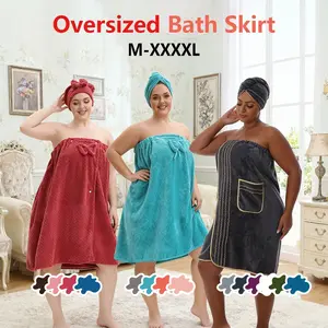 Extra-Large Bath Skirts Set, 2 Counts Adjustable Bathrobe & Shower Cap, Thickened Bathrobe Bath Towel, Ideal for Home Use, Travel, Sauna, and Spa, Towels