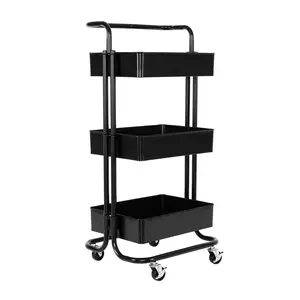 3-Tier Steel Cart with Handle, Black 3-Tier Steel Cart with Handle, Black
