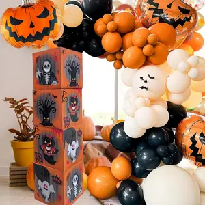 4pcs - Halloween Box, Paper Orange Ghost Storage Box, Empty Box, Non Charged Item Storage Box, Suitable for Home Festival Decoration, Party Scene Decoration,
